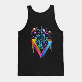 Trippy middle finger bones in galaxy Tank Top